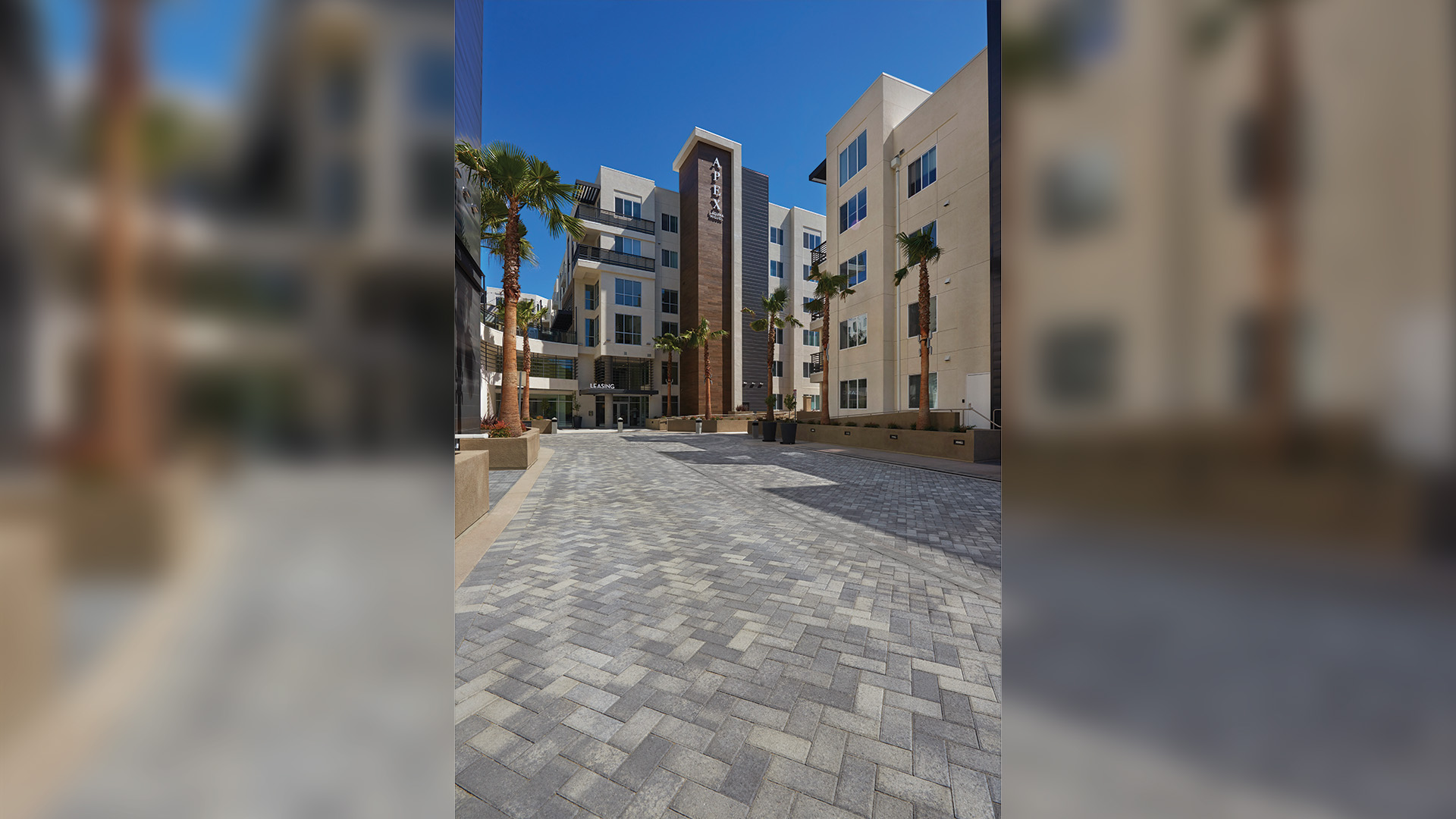 Gray Charcoal 80mm Holland Paving stones installed in a herringbone pattern on walkway.