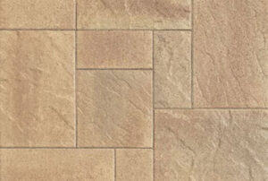 Blended Sand Copper Stone Pavilion one and two paving stones color profile.