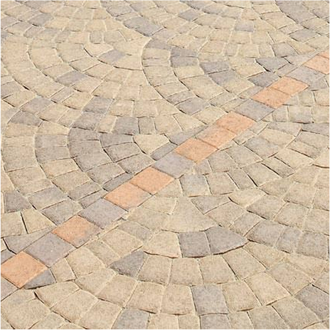 blended cream brown cobble fan installed on driveway.