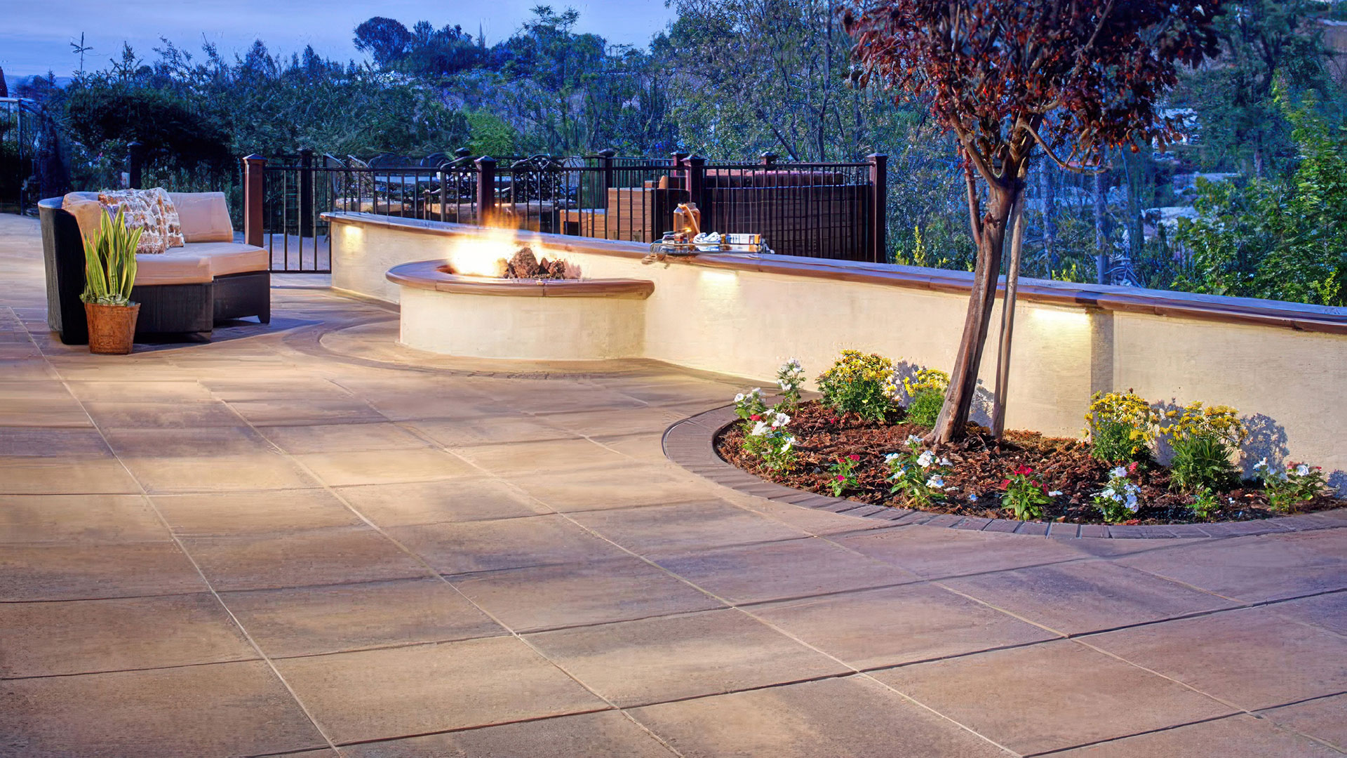 Blended Adobe Copper Mocha Paseo two paving stones installed on outdoor patio.